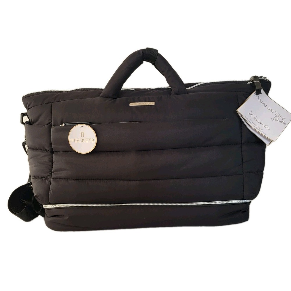 Bananafish Studio 11 Pocket Weekender Tote Diaper Bag Black NWT Travel Overnight